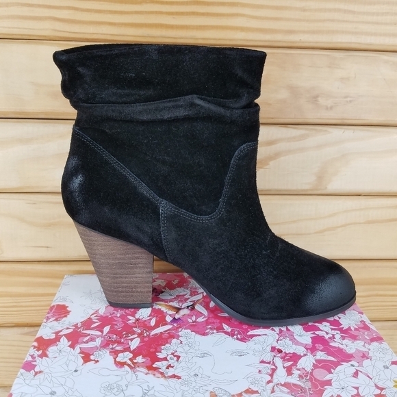 Distressed Black Biker Western Boots 8.5 Suede/Leather Slouch Heeled Booties NEW - Picture 8 of 12